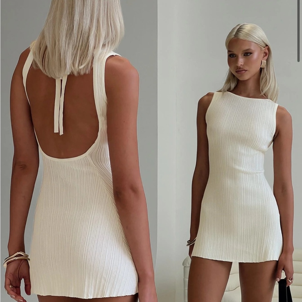 Princess Polly Cream Mayok Mini Dress Knot Open Back